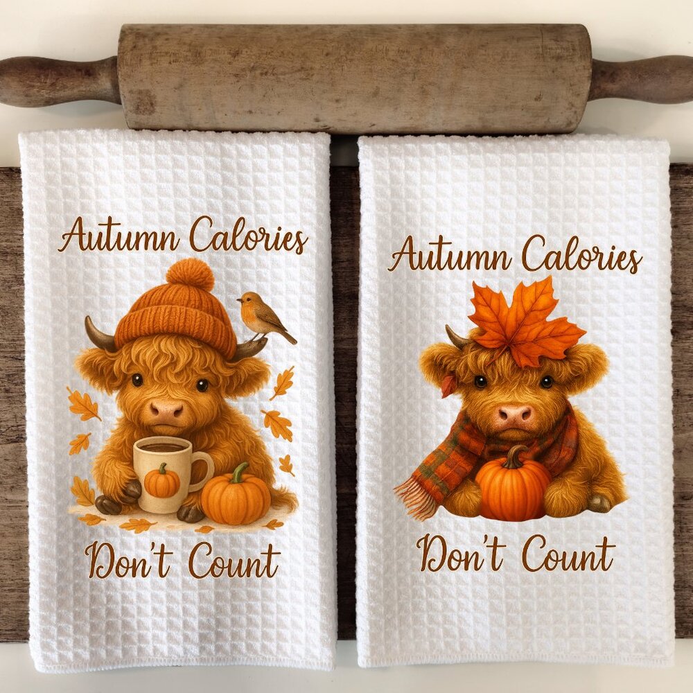 Highland Cow Kitchen Towel, Autumn Kitchen Towel Set, Cow lover Kitchen Towel